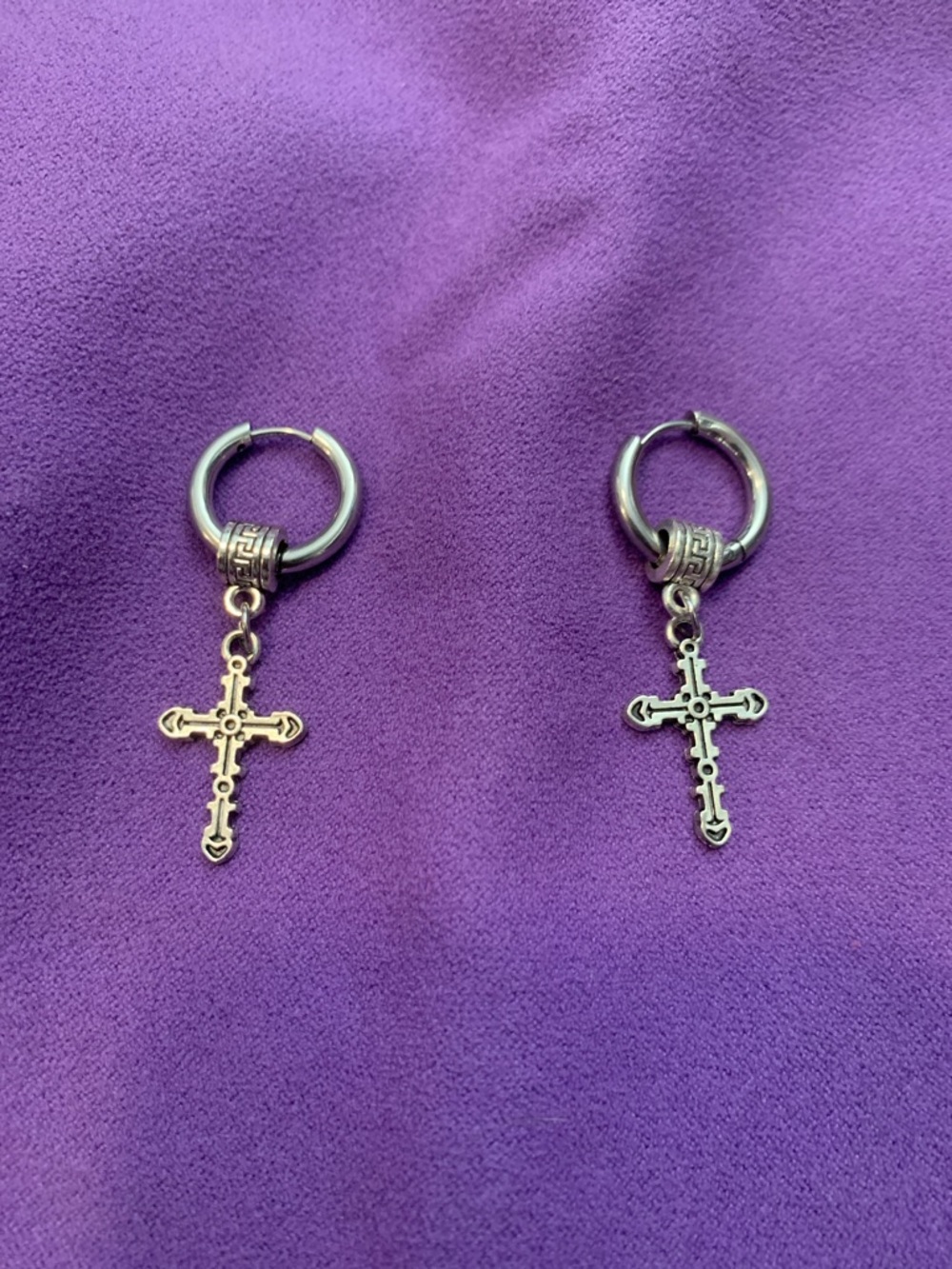 Titanium Steel Cross Hoop  Earrings unisex